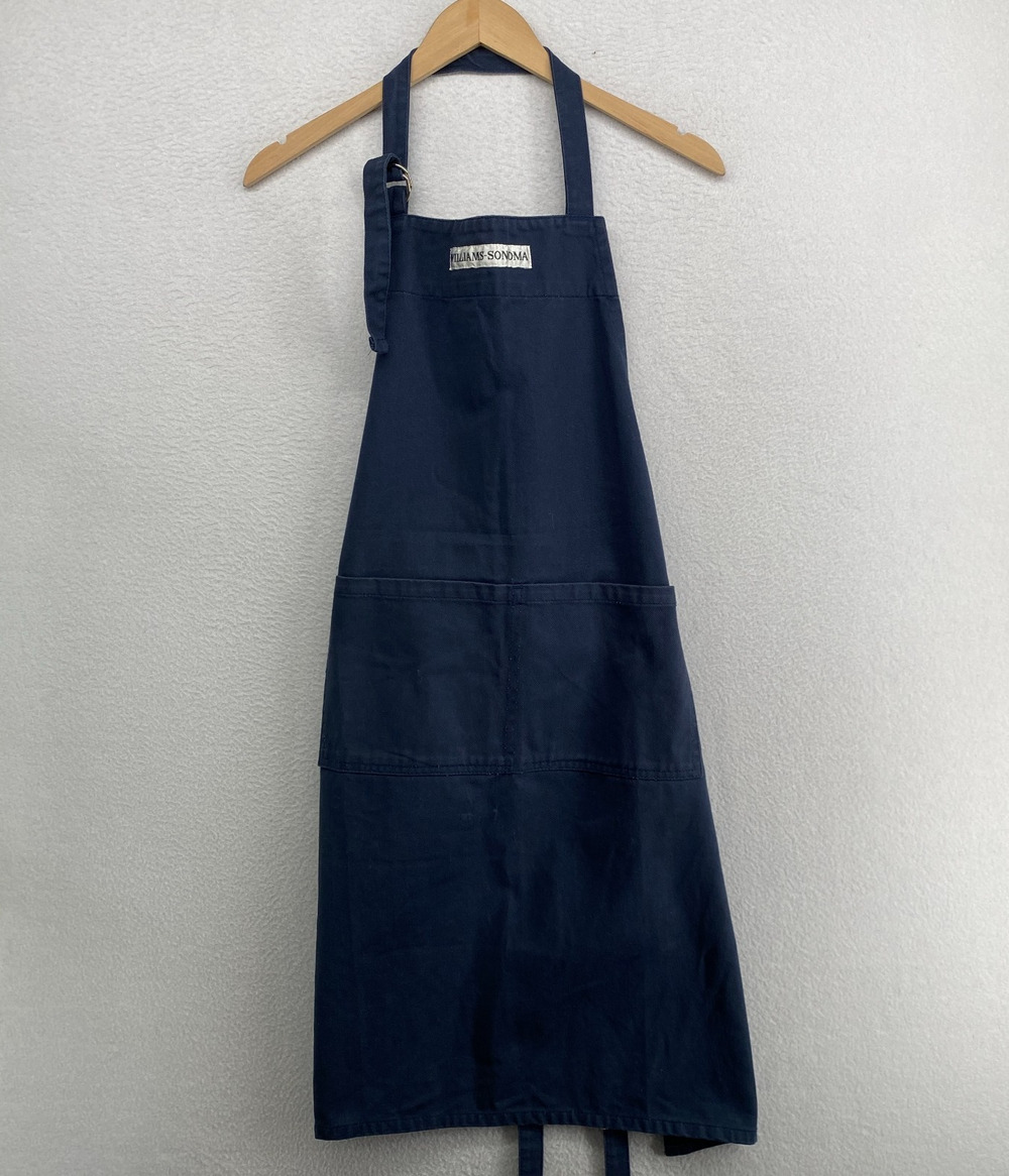 WILLIAMS SONOMA Apron Adult OS Twill Cotton Kitchen Bib Navy Blue